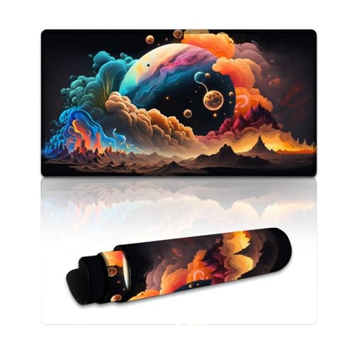 LLONGKT Alien Planet Nebula Gaming-Mauspad, großes Mauspad (40 x 75 x 0,3 cm), Tischmatte mit genähten Kanten, langlebige, rutschfeste Unterseite aus Naturkautschuk von LLONGKT