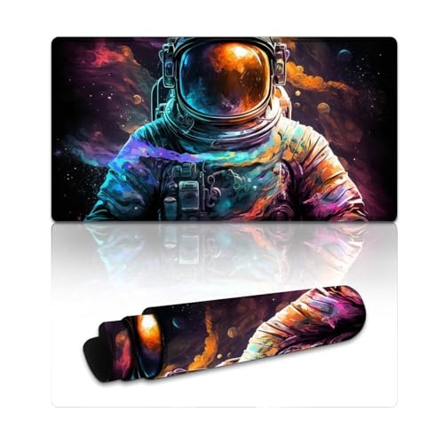LLONGKT Astronaut Gaming-Mauspad, genähte Kanten, Mauspad (40 x 75 x 0,3 cm), Tastatur-Schreibtischunterlage mit verbesserter Präzision und Geschwindigkeit von LLONGKT