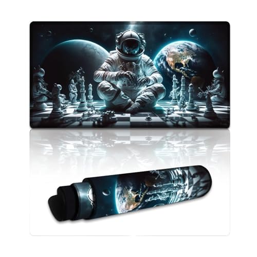 LLONGKT Astronauten Spielen Schach, Gaming-Mauspad, genähte Kanten, Mauspad (40 x 75 x 0,3 cm), Mäusepad für Tastatur, Computer, PC, Gamer, Schreibtisch, Büro von LLONGKT