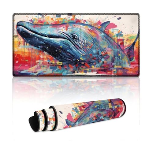 LLONGKT Blue Whale Gaming-Mauspad, großes Mauspad (30 x 60 x 0,3 cm), große Schreibtischunterlage für Büro und Gaming, rutschfeste Gummiunterseite des Mauspads von LLONGKT