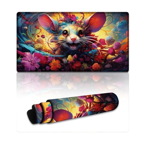 LLONGKT Blumen-Maus, Mauspad, genähte Kanten, Mauspad (40 x 75 x 0,3 cm), Schreibtischunterlage für Gaming-Sensoren, geringe Oberflächenreibung, rutschfest, Mac- und PC-Gaming-Zubehör von LLONGKT
