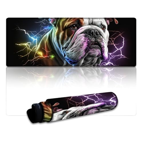 LLONGKT Bulldog Gaming-Mauspad, erweitertes XL-Mauspad (30 x 80 x 0,3 cm), großes Schreibtischpad für Computer und Laptop, Büro, rutschfeste Unterseite von LLONGKT