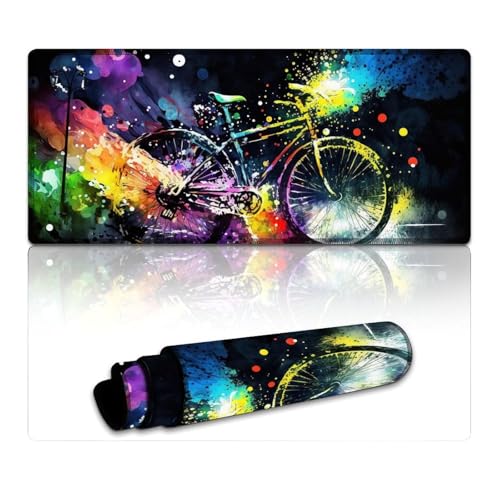 LLONGKT Buntes Fahrrad-Gaming-Mauspad, Computer-Mauspad (40 x 90 x 0,3 cm), Tischpad, ausfranssichere, genähte Kanten, rutschfeste Gummiunterseite, verbesserte Präzision und Geschwindigkeit von LLONGKT