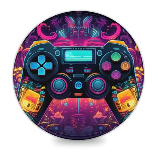 LLONGKT Buntes Gamepad, rundes Mauspad (8 Zoll), weiches Mauspad für Gaming-Sensoren, geringe Oberflächenreibung, rutschfest, Gaming-Zubehör für Mac und PC von LLONGKT