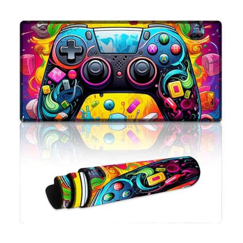 LLONGKT Buntes Gamepad-Mauspad, großes Mauspad (L 30 x 60 x 0,3 cm), Schreibtischunterlage mit Rutschfester Gummiunterseite, geeignet für Computer, Büro und Zuhause von LLONGKT