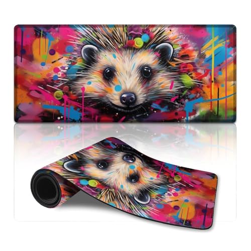 LLONGKT Computer-Mauspad, Igel, erweitertes XXXL-Mauspad, Schreibtischunterlage mit Rutschfester Unterseite aus Naturkautschuk für Gamer/Desktop/Büro/Zuhause (40 x 90 cm) von LLONGKT