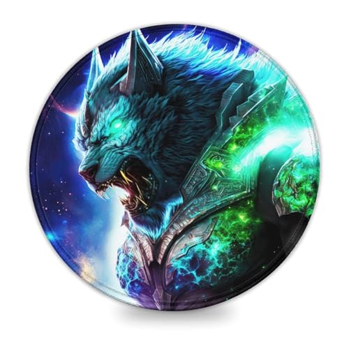 LLONGKT Cosmic Warrior Wolf Gaming-Mauspad (20,3 cm), Gaming-Mauspad mit Rutschfester, wasserabweisender Gummioberfläche für das Gaming-Zimmer im Homeoffice von LLONGKT