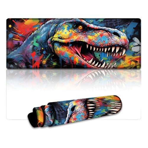 LLONGKT Dinosaurier-Gaming-Mauspad, erweitertes XL-Mauspad (30 x 80 x 0,3 cm), großes Schreibtischpad für Computer und Laptop, Büro, rutschfeste Unterseite von LLONGKT