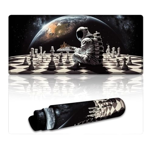 LLONGKT Gaming-Mauspad, Astronauten Spielen Schach, genähte Kanten, Mauspad (40 x 90 x 0,3 cm), Schreibtischunterlage für Tastatur, Computer, PC, Gamer, Schreibtisch, Büro von LLONGKT