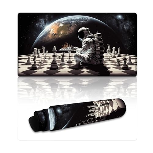 LLONGKT Gaming-Mauspad, Astronauten Spielen Schach, großes Gaming-Mauspad (40 x 75 x 0,3 cm), Tastaturpad für Tastatur, Computer, PC, Gamer, Schreibtisch, Büro von LLONGKT
