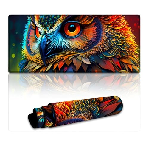 LLONGKT Gaming-Mauspad, Farbe Eule, lang, XXXL, Mauspads (40 x 90 x 0,3 cm), Schreibtischunterlage, hochwertig strukturiert, rutschfest und wasserdicht, genähte Kanten für Gaming, Büro und Zuhause von LLONGKT