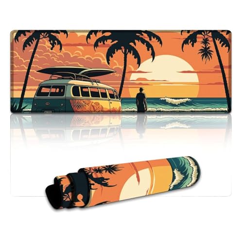 LLONGKT Gaming-Mauspad, Meeres-Sonnenuntergang, Reiseauto, extra großes Mauspad (30 x 80 x 0,3 cm), große Schreibtischunterlage mit Rutschfester Gummiunterseite, erweitert für Büro und Zuhause von LLONGKT