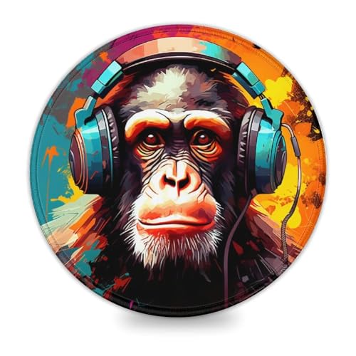 LLONGKT Gaming-Mauspad, Schimpanse mit Kopfhörern 20x20cm, genähte Kanten, Mauspad, Heimdekoration, Büro, Schreibtischzubehör, Bürobedarf LLONGKT Gaming-Mauspad, Schimpanse mit Kopfhörern 20x20cm, genähte Kanten, Mauspad, Heimdekoration, Büro, Schreibtischzubehör, Bürobedarf von LLONGKT