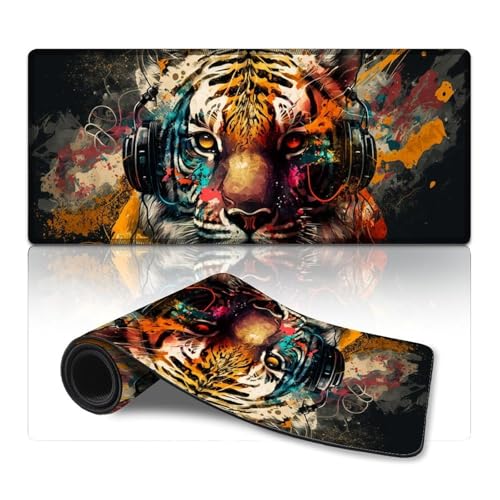 LLONGKT Gaming-Mauspad, Tiger, waschbares Mauspad (40 x 90 cm), Tastatur-Schreibtischunterlage mit glatter Gleitfläche und Rutschfester Unterseite von LLONGKT