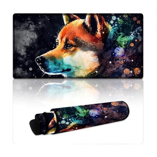 LLONGKT Gaming-Mauspad, buntes Shiba Inu-Computer-Mauspad (30 x 60 x 0,3 cm), großes Schreibtischpad, rutschfeste Gummiunterseite, weich und langlebig, für Büro- und Heimcomputer von LLONGKT