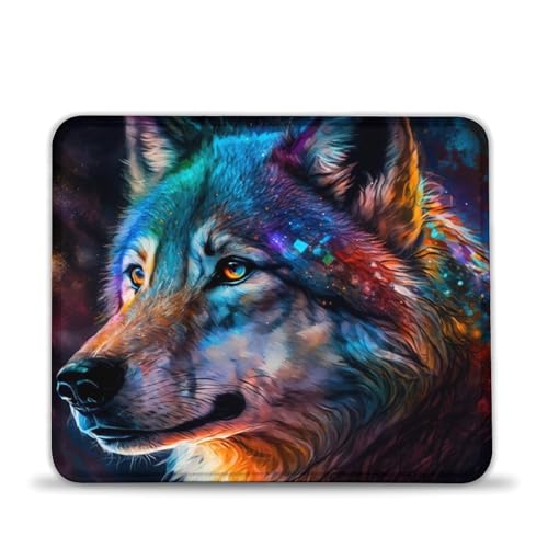 LLONGKT Gaming-Mauspad, buntes Wolf-Gaming-Mauspad, rutschfeste Gummiunterseite, wasserdichte Oberfläche, langlebige genähte Kanten, Laptop-Desktop (20x24cm) von LLONGKT