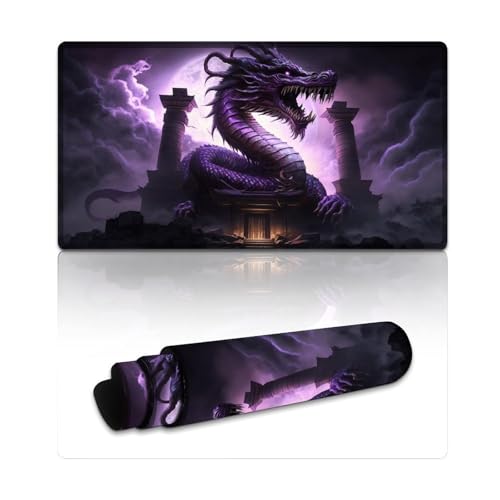 LLONGKT Gaming-Mauspad, lila, chinesischer Drache, XXL-Mauspad (XXL 40 x 75 x 0,3 cm), Tischunterlage mit Rutschfester Unterseite und genähtem Rand für Büro/Gaming von LLONGKT