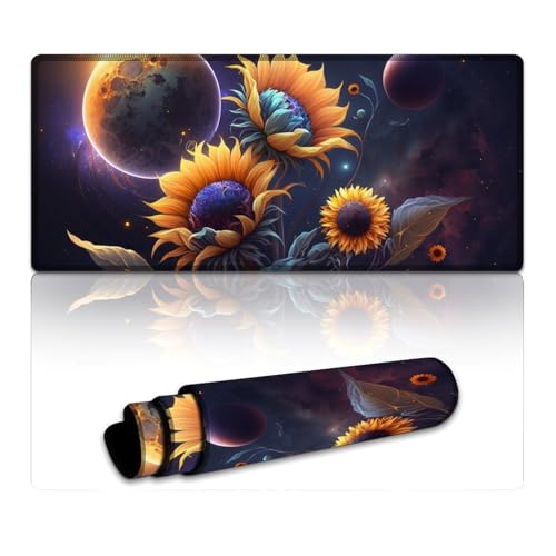 LLONGKT Gaming-Mauspad Cosmic Sunflower, extragroßes Mauspad (XXXL 40 x 90 x 0,3 cm), Tischmatte mit mittlerer Oberflächenreibung, rutschfestes Mauspad, Gaming-Zubehör für Mac und PC von LLONGKT