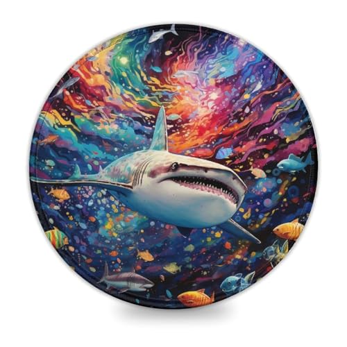 LLONGKT Gaming-Mauspad Shark 20x20cm Runde Schreibtischunterlage mit Rutschfester Gummiunterseite, kompatibel mit Laser- und optischen Mäusen von LLONGKT