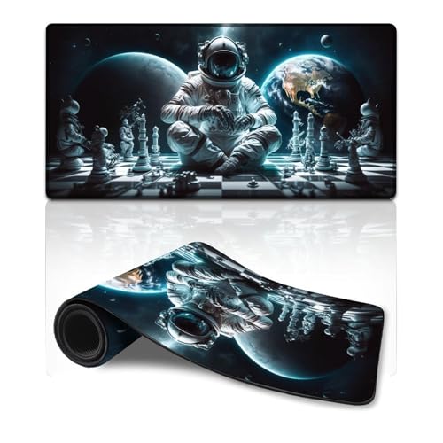 LLONGKT Gaming-Mauspad mit Astronauten, die Schach Spielen, genähte Kanten, Mauspad (11,81 x 23,62 x 0,11 Zoll), Tastatur-Schreibtischunterlage für Büro, Computer, Laptop, Arbeiten, Gaming von LLONGKT