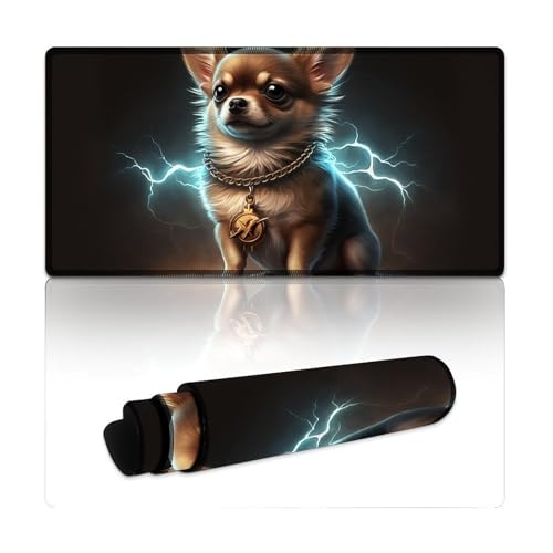 LLONGKT Gaming-Mauspad mit Lightning-Chihuahua-Motiv, waschbar, Mauspad (30 x 60 x 0,3 cm), große Schreibtischunterlage mit glatter Gleitfläche und Rutschfester Unterseite von LLONGKT