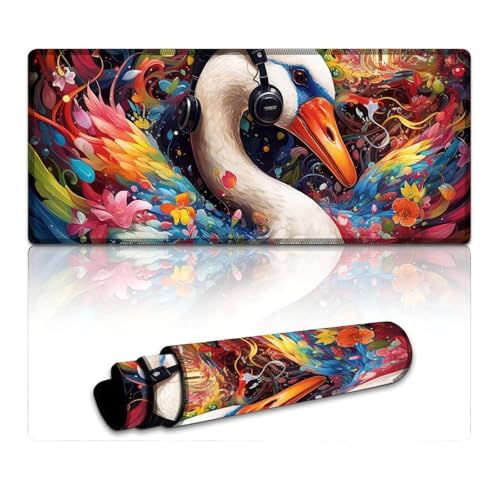 LLONGKT Gaming-Mauspad mit bunten Schwänen, großes Gaming-Mauspad (40 x 90 x 0,3 cm), Tastatur-Schreibtischmatte mit Rutschfester Gummiunterseite für Büro- und Heimcomputer, Laptop, Gaming von LLONGKT