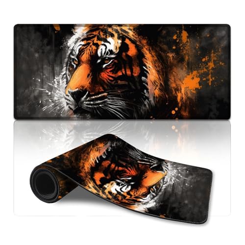 LLONGKT Großes Gaming-Mauspad, Tiger, erweitertes Mauspad (15,75 x 35,43 x 0,11 Zoll), Tischmatte mit genähten Kanten, Lange, rutschfeste Gummirückseite von LLONGKT