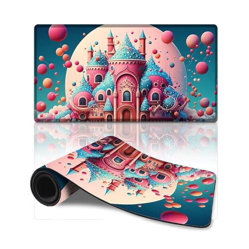 LLONGKT Großes Gaming-Mauspad Rainbow Castle Erweitertes XXL-Mauspad (15,75 x 19,53 x 0,11 Zoll) Tastaturpad-Zubehör für PC-Laptop von LLONGKT