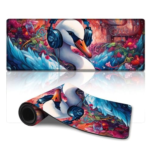 LLONGKT Großes Mauspad Bunte Schwäne Erweitertes XL-Mauspad (30 x 80 cm) Tastatur-Schreibtischunterlage für Gaming, MacBook, PC, Laptop, Schreibtisch von LLONGKT