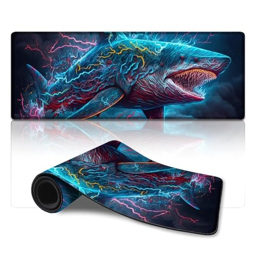 LLONGKT Großes Mauspad Lightning Shark, extra großes Mauspad (30 x 80 cm), Mäusepad für stabilen Halt auf glatten Oberflächen – rutschfest von LLONGKT