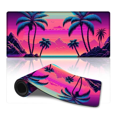 LLONGKT Großes Mauspad mit Neon-Kokosnussbaum, langes XXXL-Mauspad, Mäusepad für Tastatur, Computer, PC, Gamer, Schreibtisch, Büro (40 x 90 cm) von LLONGKT