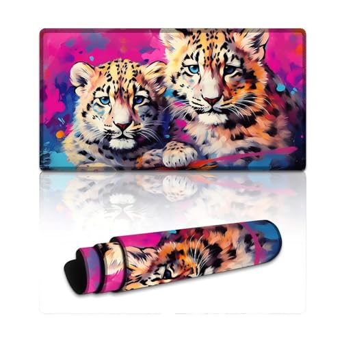 LLONGKT Leoparden-Mauspad, genähte Kanten, Mauspad (40 x 75 x 0,3 cm), Tastaturpad, hervorragende Geschwindigkeit und Kontrolle, rutschfeste Gummiunterseite von LLONGKT