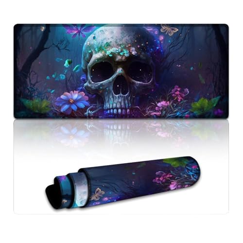 LLONGKT Magisches Totenkopf-Mauspad, erweitertes Mauspad (40 x 90 x 0,3 cm), Tastaturpad mit Rutschfester Unterseite und genähtem Rand für Büro/Gaming von LLONGKT