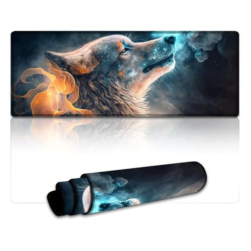 LLONGKT Magisches Wolf-Mauspad, großes Mauspad (XL 30 x 80 x 0,3 cm), Schreibtischunterlage mit Rutschfester Gummiunterseite, geeignet für Computer, Büro und Zuhause von LLONGKT