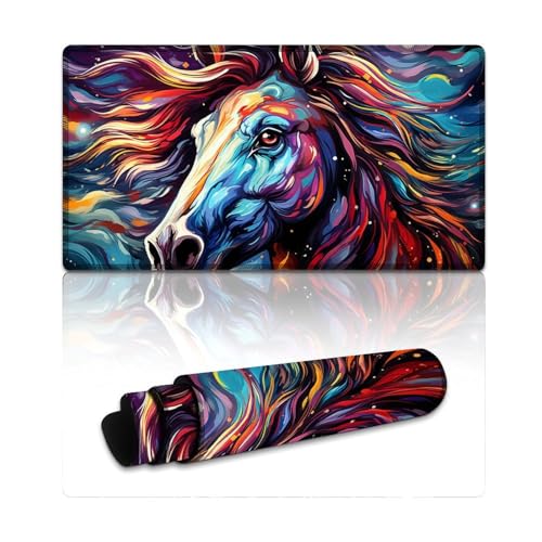 LLONGKT Mauspad, buntes psychedelisches Pferdetier, großes Mauspad (40 x 75 x 0,3 cm), Tischpad, rutschfeste Gummiunterseite, weich und langlebig, für Büro, Heimcomputer von LLONGKT