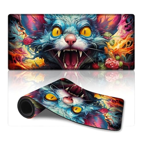 LLONGKT Mauspad, farbenfrohe psychedelische Maus, Mausmatte (40 x 90 cm), Tischmatte, dick genug für hervorragende Geschwindigkeit und Kontrolle, rutschfeste Gummiunterseite von LLONGKT