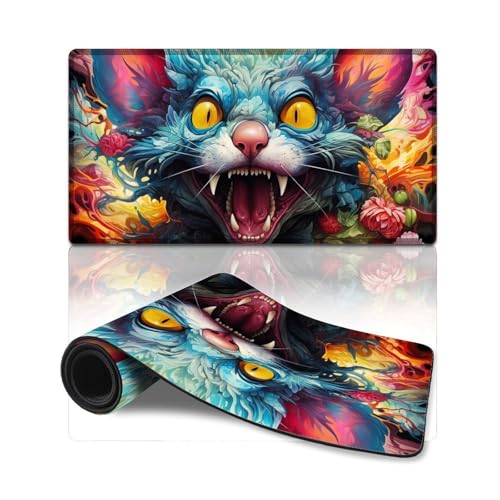 LLONGKT Mauspad, farbenfrohe psychedelische Maus, extragroßes Mauspad, Tischpad für Büro und Gaming, rutschfeste Gummiunterseite (40 x 75 cm) von LLONGKT