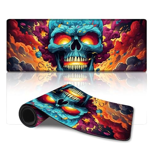 LLONGKT Mauspad, farbenfrohes psychedelisches Cartoon-Totenkopf-Mauspad (30 x 80 cm), Tischmatte, dick genug für hervorragende Geschwindigkeit und Kontrolle, rutschfeste Gummiunterseite von LLONGKT