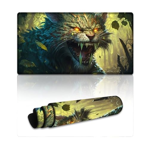 LLONGKT Mauspad „Jungle Wild Cat“, großes Mauspad (XXL 40 x 75 x 0,3 cm), große Schreibtischunterlage, hochwertig strukturiert, rutschfest und wasserdicht, genähte Kanten für Gaming, Büro und Zuhause von LLONGKT