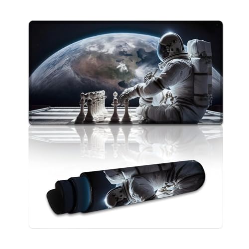 LLONGKT Mauspad Astronauten Spielen Schach, Computer-Mauspad (40 x 75 x 0,3 cm), Tischmatte, hochwertig strukturiert, rutschfest und wasserdicht, genähte Kanten für Gaming, Büro und Zuhause von LLONGKT