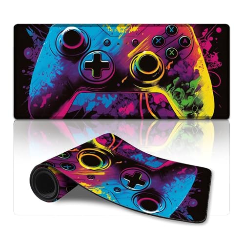LLONGKT Mauspad Game Neon Mauspad, Tischmatte für Gaming/Büro/Geschäft mit genähten Kanten, rutschfeste Gummiunterseite (40 x 90 cm) von LLONGKT