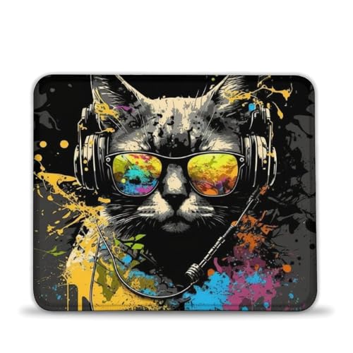 LLONGKT Mauspad Katze mit Kopfhörern 20x24cm, wasserdichtes Mauspad, wasserdicht, rutschfeste Gummiunterseite, für Laptop, PC, Büro, Damen, Herren, Kinder LLONGKT Mauspad Katze mit Kopfhörern 20x24cm, wasserdichtes Mauspad, wasserdicht, rutschfeste Gummiunterseite, für Laptop, PC, Büro, Damen, Herren, Kinder von LLONGKT