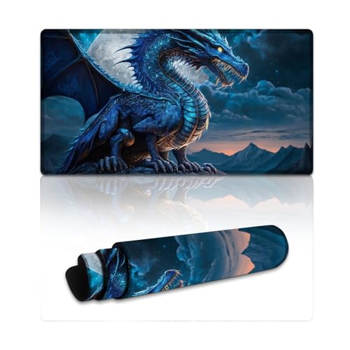 LLONGKT Mauspad mit Eisfliegendem Drachen, erweitertes XXL-Mauspad (40 x 75 x 0,3 cm), rutschfeste Unterseite, wasserdicht und schmutzabweisend, geeignet für PC und Laptop von LLONGKT