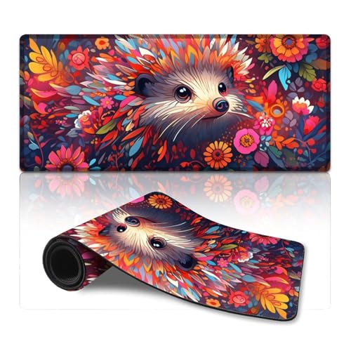 LLONGKT Mauspad mit Igel-Motiv, waschbar, Mauspad (15,75 x 35,43 x 0,11 Zoll), Tastaturpad, rutschfeste Gummiunterseite, verbesserte Präzision und Geschwindigkeit von LLONGKT