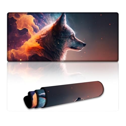 LLONGKT Mauspad mit Tier-Fuchs-Motiv, großes Mauspad (40 x 90 x 0,3 cm), große Schreibtischunterlage mit Rutschfester Unterseite und genähtem Rand für Büro/Gaming von LLONGKT