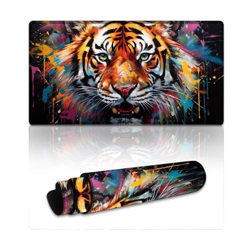 LLONGKT Mauspad mit Tier-Tiger, Computer-Mauspad (40 x 75 x 0,3 cm), Tischunterlage, ausfranssichere, genähte Kanten, rutschfeste Gummiunterseite, verbesserte Präzision und Geschwindigkeit von LLONGKT