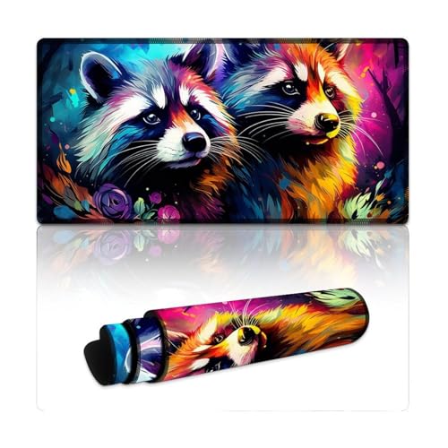 LLONGKT Mauspad mit Tier-Waschbären, lang, L, Mauspads (30 x 60 x 0,3 cm), Tastaturpad, Moderate Oberflächenreibung, rutschfestes Mauspad, Gaming-Zubehör für Mac und PC von LLONGKT