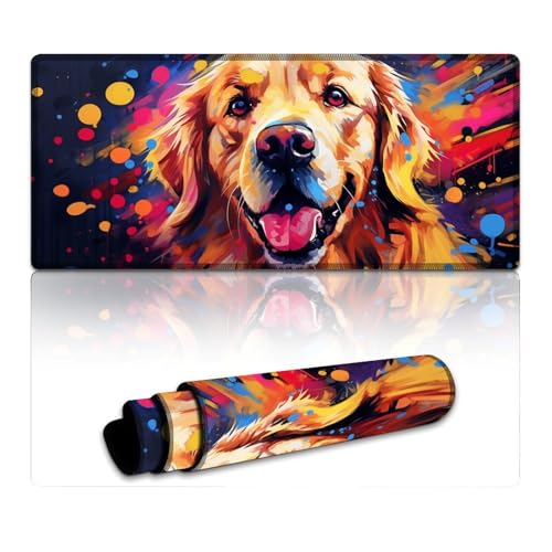 LLONGKT Mauspad mit Tiermotiv Golden Retriever, erweitertes XXXL-Mauspad (40 x 90 x 0,3 cm), rutschfeste Unterseite, wasserdicht und schmutzabweisend, geeignet für PC und Laptop von LLONGKT