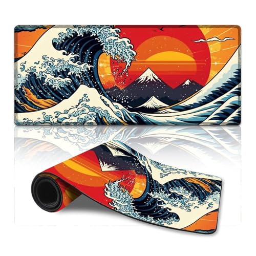 LLONGKT Mauspad mit japanischen Meereswellen, extragroßes Mauspad (15,75 x 35,43 x 0,11 Zoll), Schreibtischunterlage für Gaming-Computer, Laptop, Zuhause, Büro und unterwegs, von LLONGKT