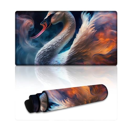 LLONGKT Mauspad mit weißem Schwanennebel, großes Mauspad (40 x 75 x 0,3 cm), Tastaturpad mit Rutschfester Unterseite und genähtem Rand für Gaming-Büroarbeiten von LLONGKT